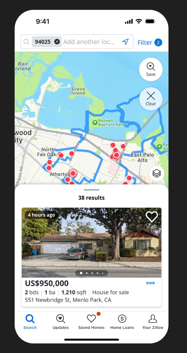 Zillow: карта с объектами